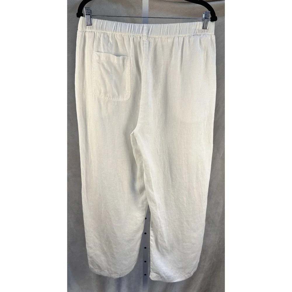 Quince 100% European Linen Pull On White Pants Size L Wide Leg Coastal Boho Chic
